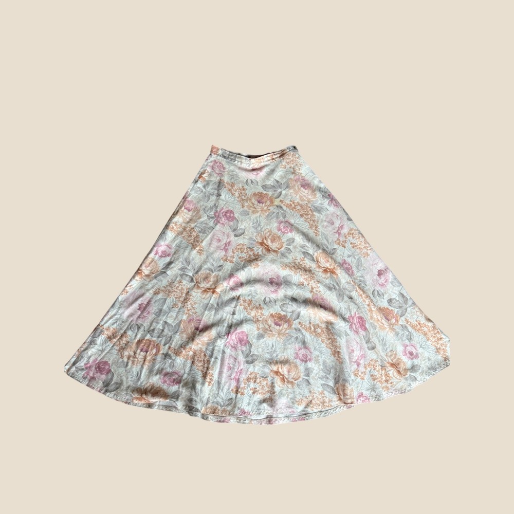 Laura‎ Ashley Floral Maxi Skirt Cottagecore Pink Cotton Wool Vintage Size 6